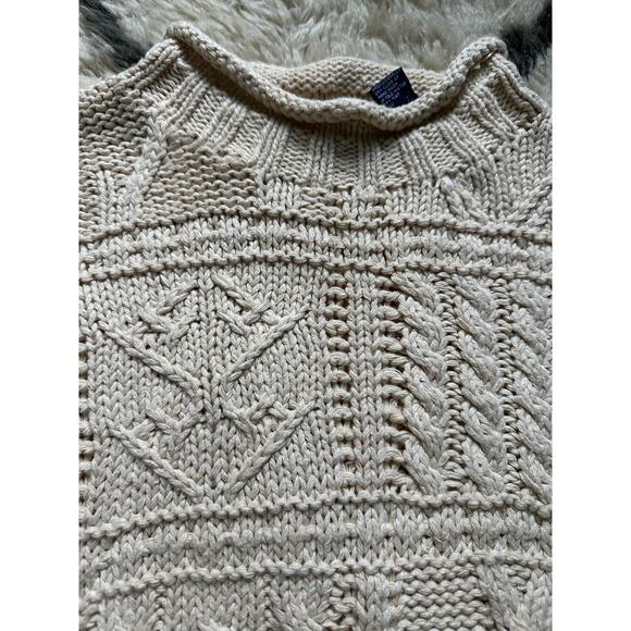 Vintage Gap Sweater Pullover Turtleneck heavy cream linen Cable Hand Knit sz M - Picture 12 of 13